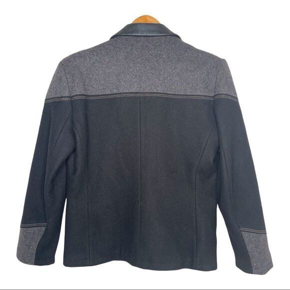 Vintage Mid-West Garment Co Women's Black, Grey Wool Leather Trim Western Blazer - Picture 2 of 8